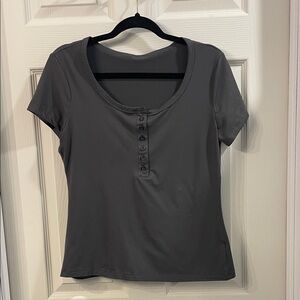 Gray Button-Up T-Shirt- SHEIN